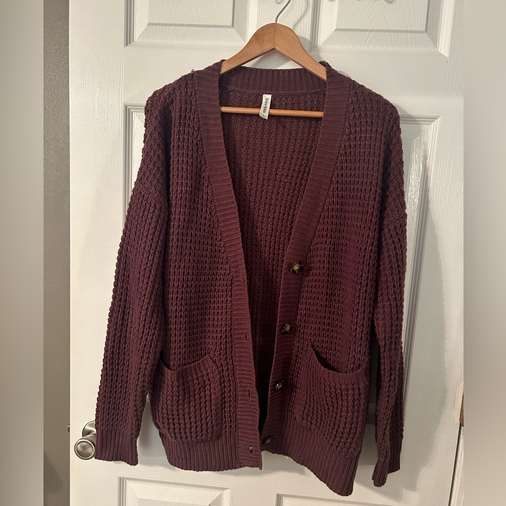 Zenana Premium Plum Chunky Cardigan